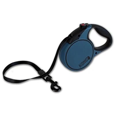 Abbildung von KONG ausrollbare Hundeleine in 5m Länge I Für große Hunde bis 50kg Größe L Hochwertige Rollleine mit Break &amp; Lock System blau komfortable Leine Softgriff reflektierendem Gurt