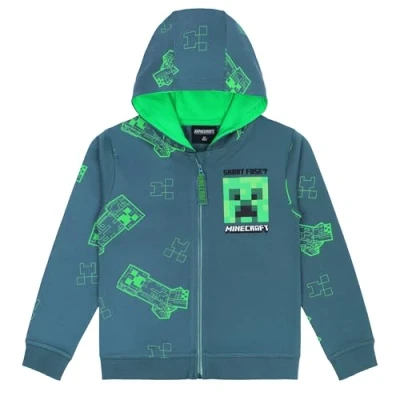 Abbildung von Minecraft Jacke Sweatjacke mit Kapuze Creeper Kapuzenpullover Hoody (DE/NL/SE/PL, Numerisch, 128, Regular, Grün)