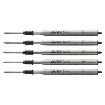Abbildung von Lamy M16 5er Set Kugelschreiber Großraummine aus Metall Original Ersatzmine für alle Modelle dokumentenecht Strichbreite Fein in Tintenfarbe schwarz