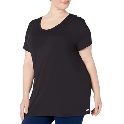 Abbildung von Amazon Essentials Damen Tech Stretch T Shirt mit kurzen Ärmeln und V Ausschnitt (erhältlich in Übergröße), 2er Pack, Schwarz, XXL