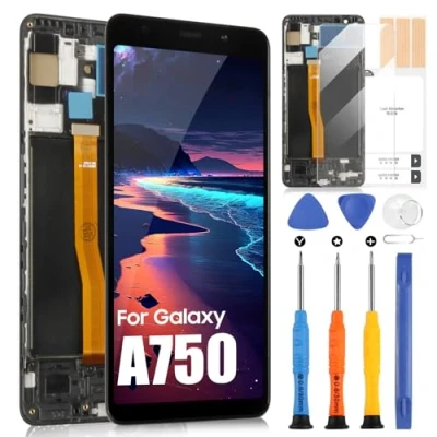 Abbildung von LCD Display für Samsung Galaxy A7 2018 Bildschirm A750 SM A750F A750FN A750N A750G A750GN/DS Touchscreen Digitizer Assembly mit Reparatur Set (Schwarz Rahmen)