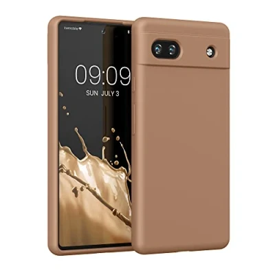 Abbildung von kwmobile Hülle kompatibel mit Google Pixel 6a Silikon Handy Case Handyhülle weiche Oberfläche kabelloses Laden Cappuccino