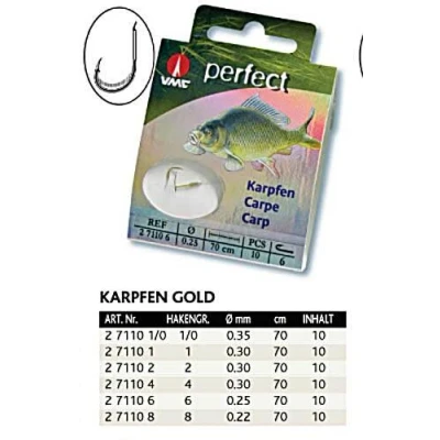 Abbildung von VMC Karp Gold Vorfach. Schlaufe. Widerhaken + Leine. 10 Stk.
