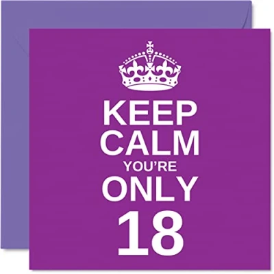 Abbildung von Stuff4 lustige Geburtstagskarte zum 18. Geburtstag für Männer und Frauen Keep Calm Happy Birthday Karte Bruder, Tochter, Enkelsohn, Enkelin, Nichte, Neffe, Cousin, 145 mm x