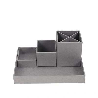 Abbildung von Bigso Box of Sweden LENA Schreibtisch Organizer für Stifte, Büroklammern, Haftnotizen usw. Sortierkasten mit 4 Fächern Ordnungssystem aus Faserplatte und Papier grau