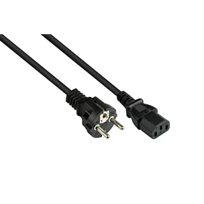 Abbildung von Good Connections Netzkabel 1 m Schutzkontakt Stecker Typ E+F (CEE 7/7, gerade) an C13 Kaltgerätebuchse (gerade) KUPFERLEITER CU 0,75 mm² KALTGERÄTE Anschlusskabel SCHWARZ