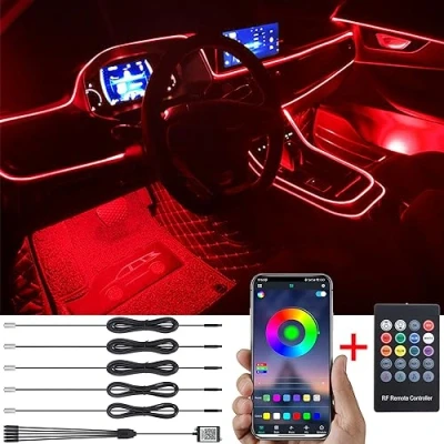 Abbildung von TABEN Auto Atmosphärenlicht Kit Musiksynchronisation Mehrfarbig RGB 16 Millionen Farben 6 Meter Glasfaser USB Ambientebeleuchtung Kit, drahtlose RF Fernbedienung und Bluetooth App Steuerung DC 12V