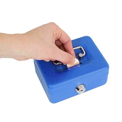 Abbildung von ARREGUI Elegant C9005 Geldkassette aus Stahl Geldbox 12,5 cm breit Abschließbare Kasse mit Einwurfschlitz Kleine Schlüssel Geldkasse blau