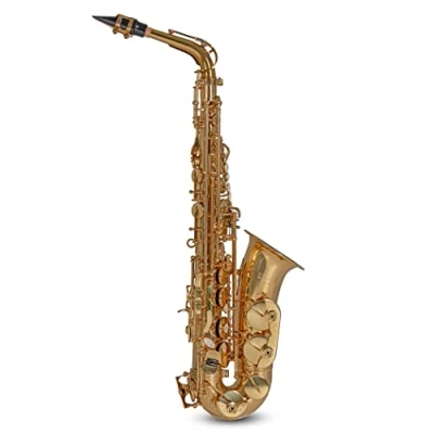 Abbildung von Roy Benson Eb Alt Saxophon AS 302 (Relaxed Neck Design mit RND S Bogen, Ausgestattet Hoch F# Klappe, H/B Wippe, USA Mundstück, geschützt in einem leichten Rechtecketui, Rucksackfunktion)