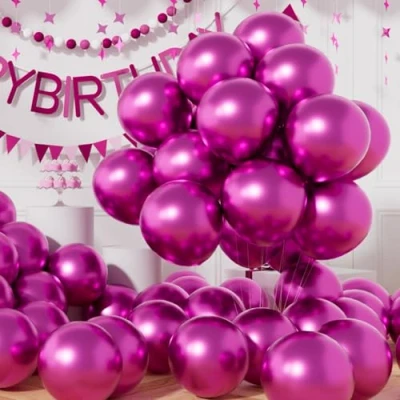 Abbildung von AULE Luftballons Pink Metallic Helium: 50 Stück 12 Zoll Luftballon Fuchsia Ballons Hot Pinke Latex Geburtstagsdeko für Baby Shower Valentinstag Hochzeit Geburtstag Deko