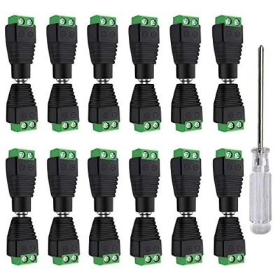 Abbildung von Aiqeer 12 Paare 5.5 X 2.1 mm DC Power Adapter Terminalblock, 12V / 24V Stecker Verbinder, 2 Polig Männlich &amp; Weiblich Buchse Kit (Grün)