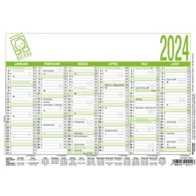 Abbildung von Arbeitstagekalender Recycling 2024 A5 (21 x 14,8 cm) 6 Monate auf 1 Seite Blauer Engel Tafelkalender Plakatkalender Jahresplaner 904 0700