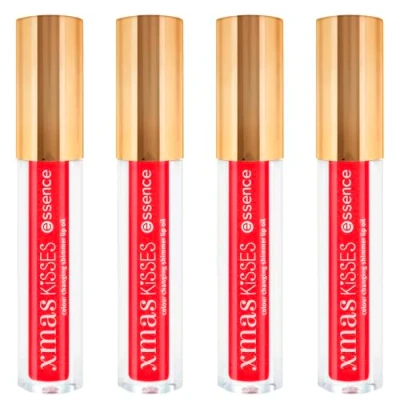 Abbildung von essence xmas KiSSES colour changing shimmer lip oil, Lipgloss, Nr. 01, langanhaltend, Färbeeffekt, mit Ölen, glänzend, vegan, ölfrei, ohne Parabene, Mikroplastikpartikel, 4er Pack (4x2.6ml)
