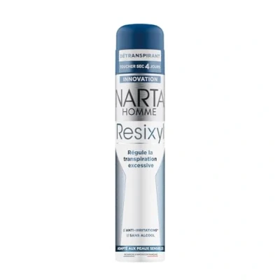 Abbildung von NARTA Resixyl Deodorant Spray für Herren mit trockener Berührung 4 Tage reguliert übermäßiges Schwitzen Anti Irritationen* 0% Alkohol** empfindliche Haut gegen weiße