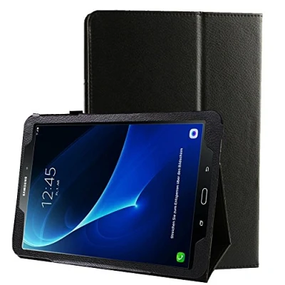 Abbildung von subtel® Flip Cover Tablethülle für Samsung Galaxy Tab A 10.1 / A6 (SM T580 SM T585) Tablet Schutzhülle mit Ständer,Kunstleder schwarz Bookstyle Case Bumper Klapphülle faltbar Touchpad Tasche Hülle