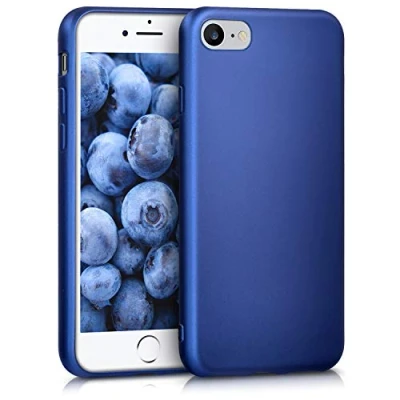 Abbildung von kwmobile Case kompatibel mit Apple iPhone SE (2022) / (2020) 8 7 Hülle Schutzhülle aus Silikon metallisch schimmernd Handyhülle Metallic Blau