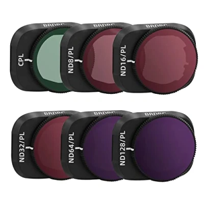 Abbildung von BRDRC Mini 3 Pro Filter Set, 6 Stück CPL, ND8/PL, ND16/PL, ND32/PL, ND64/PL, ND128/PL Neutraldichtefilter, kompatibel mit DJI Pro/Mini Drohnenobjektiv Zubehör (Rahmen aus Aluminiumlegierung)