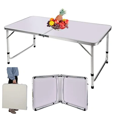 Abbildung von Klapptisch, 122 cm, für Computer, PC, Laptop, Büro, Arbeitszimmer, Schreibtisch, Outdoor, Picknick, Camping, Esstisch, Gaming, Tisch mit Tragegriff, weiß, höhenverstellbar, 120 x 60 70/62/55 cm