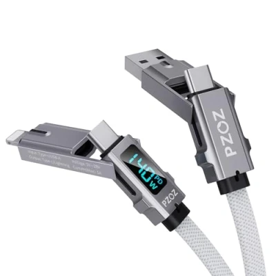 Abbildung von PZOZ 4 in 1 LED Display Schnellladekabel,140W,USB Kabel, USB C auf Lightning/Typ C/USB A Lightning/USB Multi Ladekabel (140W, 1.5M)