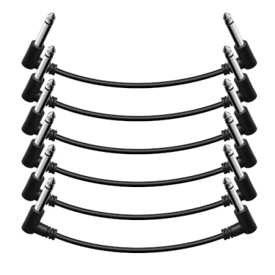 Abbildung von Shaevle Patchkabel Gitarre Pedal 15CM Rechtwinklig 6.35mm Instrumentenkabel geräuschlos Klinkenpatchkabel für Effektpedale Schwarz 6 Stück