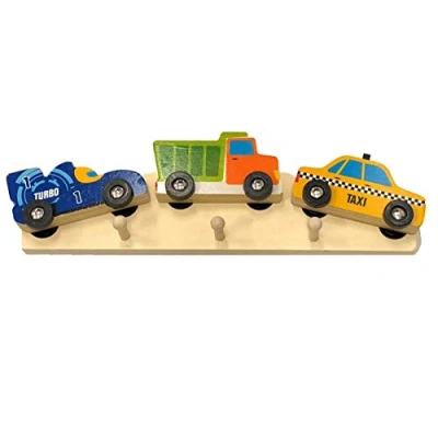 Abbildung von dasmöbelwerk Kindergarderobe Holz Auto Car Garderobe Hakenleiste Kinderzimmer Wand Haken Kleiderhaken Rennwagen
