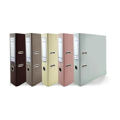 Abbildung von 5x Akten Ordner DIN A4 Ekobox Premium Edition 5 Farben glänzend Schokobraun Vanille Kakaobraun Pastellrosa Pastellblau 2 Ring Mechanik Ringorder 75mm Kunststoff breit Büroordner 5er pack