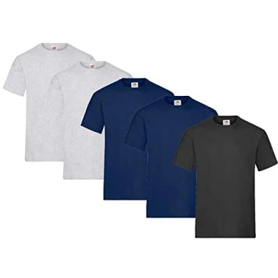 Abbildung von Fruit of the Loom Herren Regular Fit T Shirt Heavy Cotton Tee 5 Pack,2X Grau + 2X Navy 1x Schwarz 1 HL Kauf Notizblock M