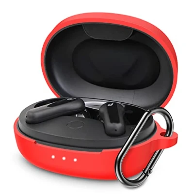 Abbildung von FTRONGRT Schutzhülle für Bluetooth Kopfhörer Anker Soundcore Life P2 Mini Hülle, Kopfhörerhülle aus Silikon, Stoßfest, Tragetasche Kompatibel mit Mini.Rot