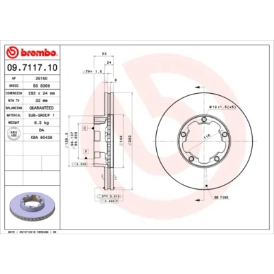 Abbildung von BREMBO 09.7117.10 Bremsscheibe 263 24 5 innenbelüftet NISSAN: Trade Pritsche / Fahrgestell