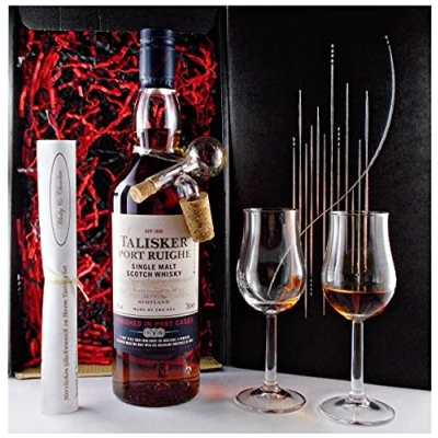 Abbildung von Geschenk Talisker Port Ruighe Single Malt Whisky + Glaskugelportionierer 2 Bugatti Gläser