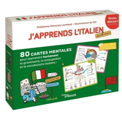 Abbildung von J&#039;apprends l&#039;italien autrement niveau débutant: 80 cartes mentales pour apprendre facilement la grammaire, conjugaison et le vocabulaire italiens !