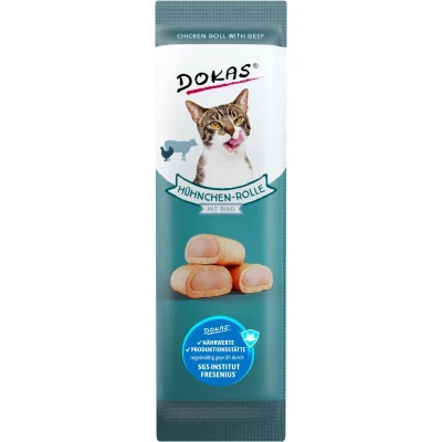 Abbildung von Dokas Hühnchen Rolle mit Rind Katzenleckerlis 32x 10g Multipack