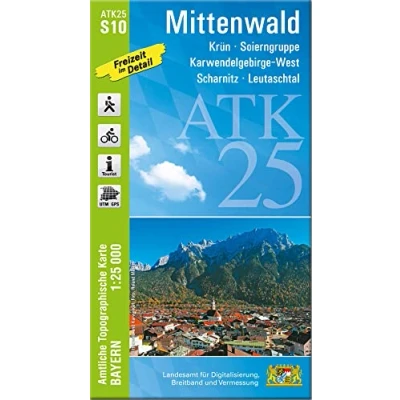Abbildung von ATK25 S10 Mittenwald (Amtliche Topographische Karte 1:25000): Krün, Soierngruppe, Karwendelgebirge West, Scharnitz, Leutaschtal (ATK25 Amtliche 1:25000 Bayern)
