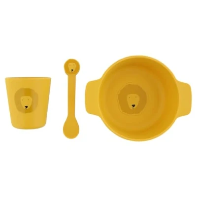 Abbildung von Trixie Silikon Mahlzeiten Set für Babys und Kinder, 3 teiliges Geschirr (Schüssel, Becher, Löffel) (Mr Löwen), 96 43X