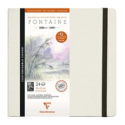 Abbildung von Clairefontaine 975443C Skizzenbuch mit Fadenbindung Fontaine 24 Blatt weißes Zeichenpapier, glänzend, 21x21 cm 300g + 12 Postkarten Vordruck