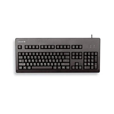 Abbildung von CHERRY G80 3000, Kabelgebundene Mechanische Tastatur, UK Layout (QWERTY), USB Anschluss, Robust, Programmierbare Tasten, MX BLACK Switches, Schwarz