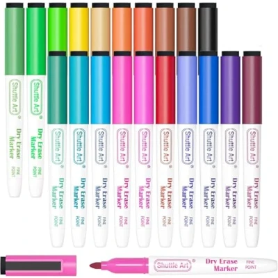 Abbildung von Shuttle Art Whiteboard Marker Set 20 Stück Feine Spitze und Radiergummi trocken abwischbare für Kinder zum Schreiben auf Whiteboards, Wochenplaner, Glas