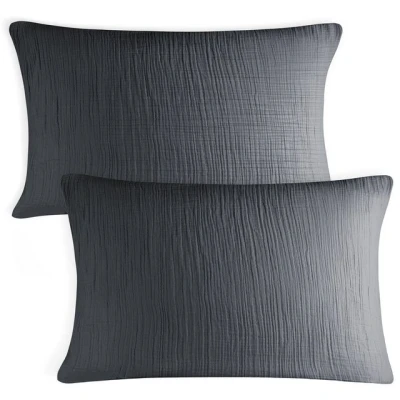 Abbildung von Blumtal Musselin Kissenbezug 40x80 cm im 2er Set Oeko TEX zertifiziertes Kopfkissen Bezug 40 x 80 100% Baumwolle Anthrazit