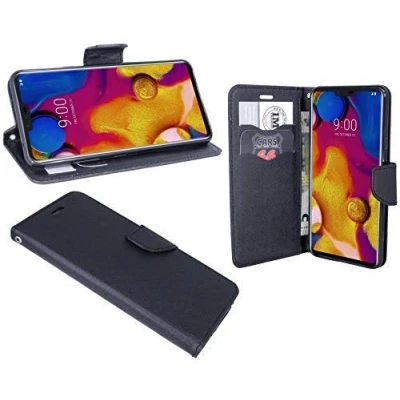 Abbildung von cofi1453 Elegante Buch Tasche Hülle kompatibel mit LG V40 ThinQ Schwarz Leder Optik Wallet Book Style Schale