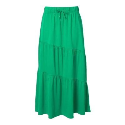Abbildung von Ulla Popken Asymmetric Flounce Panel Elastic Waist Maxirock, Damen, Größe: 46/48, Emerald green
