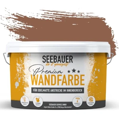Abbildung von SEEBAUER diy Wandfarbe Braun 5L für Innen (No. 601 Chestnut Tree) Edelmatte dunkelbraune Innenfarbe Brauntöne sehr hohe Deckkraft Matt, Abwaschbar und Tropffrei