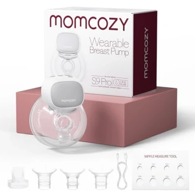Abbildung von Momcozy S9 Pro Aktualisierte Milchpumpe Elektrisch Tragbar, Freihändige mit längster Akkulaufzeit und LED Anzeige, Elektrische 2 Modi &amp; 9 Stufen 24mm (Grau, 1 Pack)