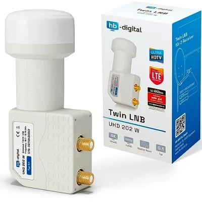 Abbildung von HB DIGITAL LNB Twin für 2 Teilnehmer UHD 202 W LTE Filter wetterfest weiß Universal Single (für Teilnehmer, Die vergoldeten F Anschlüsse noch bessere Signalübertragung)