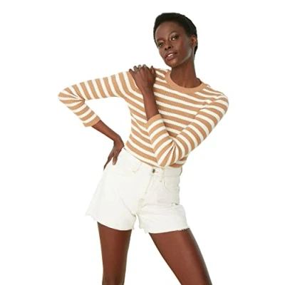 Abbildung von Trendyol Damen Camel Striped Knitwear Sweater, Camel, S EU
