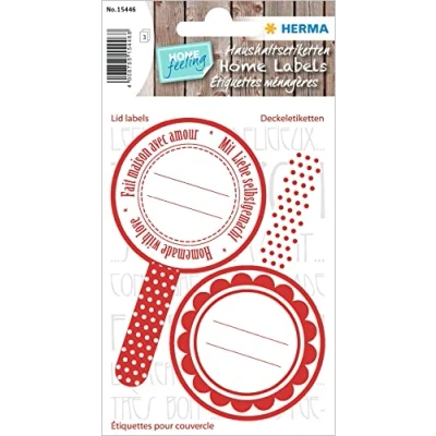 Abbildung von HERMA 15446 Marmeladen Etiketten selbstklebend, 6 Stück, Ø 55 mm, Homemade Küchen Aufkleber zum Beschriften, Haushalt Sticker für Weihnachten Einmachgläser Gewürzgläser Marmeladengläser Flaschen