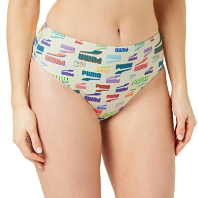 Abbildung von PUMA Damen High Waist Brief Bikini Bottoms, White Combo, S EU
