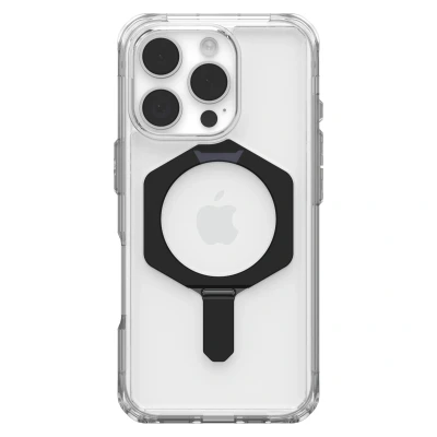 Abbildung von URBAN ARMOR GEAR Plyo XTE Case für Apple iPhone 16 Pro Kickstand Hülle (Wireless Charging/magnetisches Aufladen kompatibel, Aufstellbar, Air Soft Ecken) Ice (transparent) / schwarz