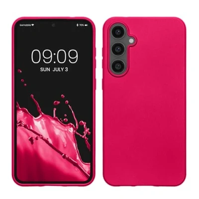 Abbildung von kwmobile Case kompatibel mit Samsung Galaxy S23 FE Hülle Schutzhülle aus Silikon metallisch schimmernd Handyhülle Metallic Pink
