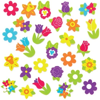 Abbildung von Baker Ross Moosgummi Aufkleber „Frühlings Blumen“ für Bilder Collagen und Karten (Packung mit 120)
