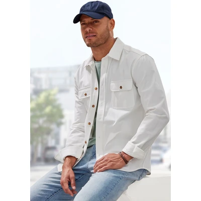 Abbildung von John Devin Langarmhemd, cooles Overshirt aus reiner Baumwolle, mit aufgesetzten Taschen